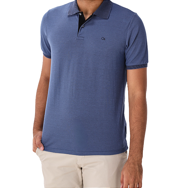 Camisa Gola Polo Ogochi Slim Piquet Casual Masculino Azul