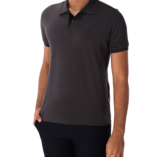 Camisa Gola Polo Ogochi Slim Piquet Casual Masculino Cinza