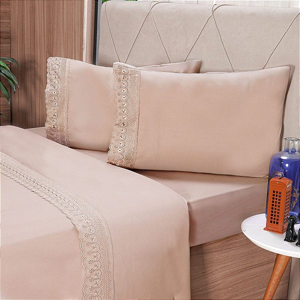 Jogo de Cama Broderie Microfibra Casal 4 Peças Oxford