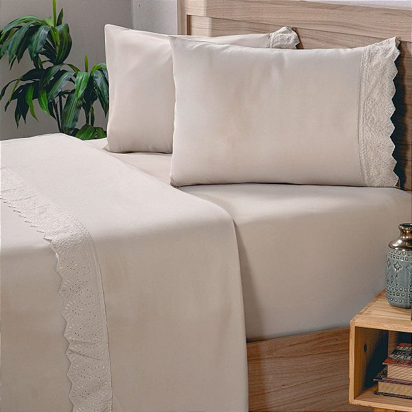 Jogo de Cama Broderie Microfibra Casal 4 Peças Fendi