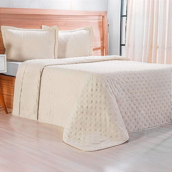 Kit Colcha Miraggio Queen 2,40 x 2,60 Linho Claro 2 Fronhas