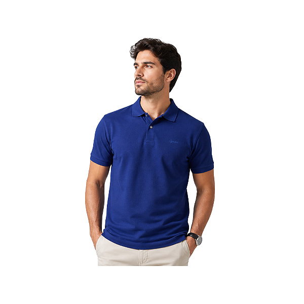 Camisa Polo Ogochi Casual Piquet Masculino Azul Marinho