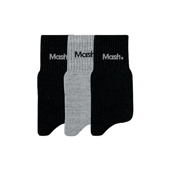 Kit 3 Pares de Meia Mash Cano Longo Casual Preto e Cinza