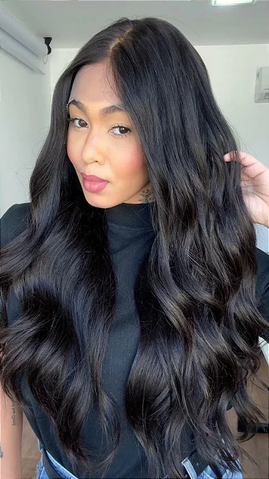 Lace Front - Peruca de Cabelo Humano Castanho Escuro