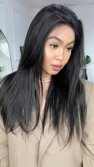 Lace Front - Peruca de Cabelo Humano Natural Preto