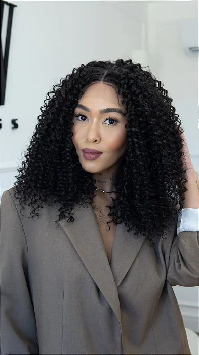 Peruca Lace Front Castanho Escuro - Cabelo Cacheado