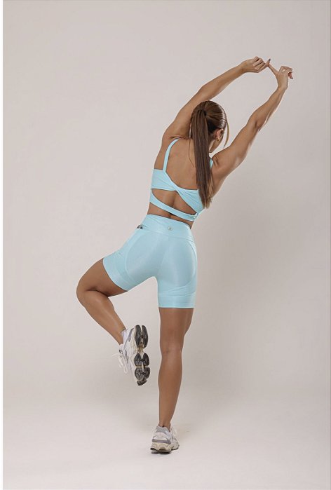 Conjunto Paraiso Fitness Canelado Wave: Top e Short com Bolso