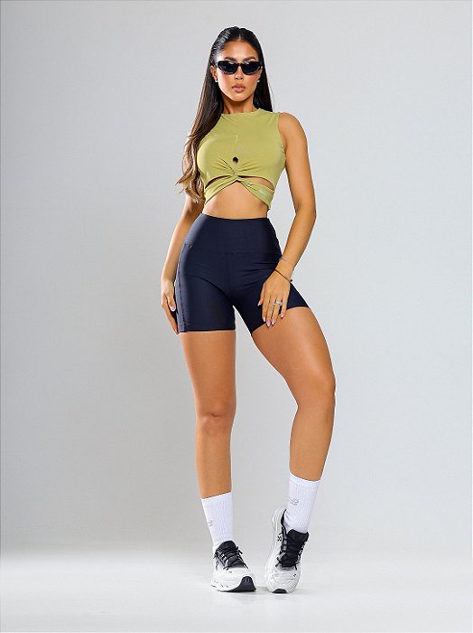 Blusa Cropped Fitness Feminina Ayla Seven Suplex Light com Proteção UV e Detalhe Torcido