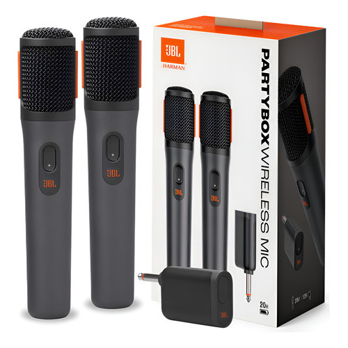Microfone Sem Fio Jbl Partybox Profissional Duplo Dinâmico Recarregável Preto