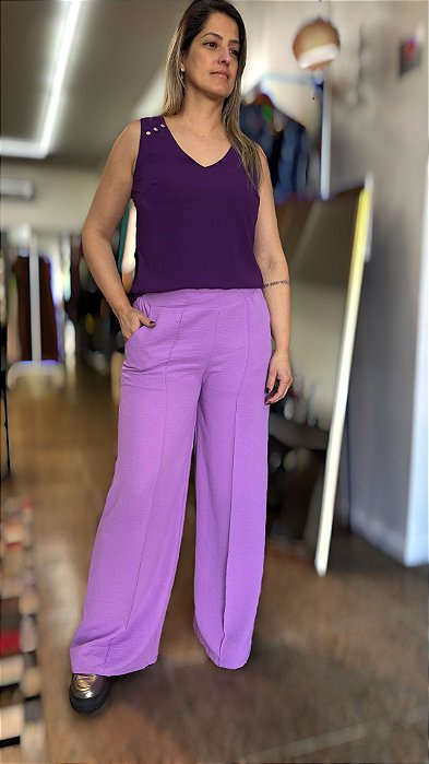 CALÇA FEM PANTALONA CREPE DUNA LILÁS M/40