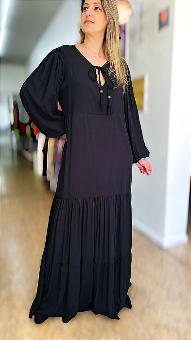 VESTIDO LONGO VISCOLINHO ML PRETO G2
