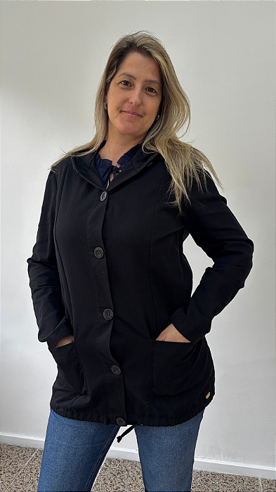 CASACO LINHO ALONGADO C/CAPUZ PRETO M