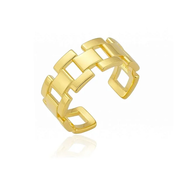 ANEL ELOS E QUADRADOS AJUSTÁVEL BANHADO A OURO 18K