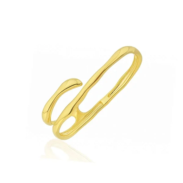ANEL RELEVOS SEMI-CIRCULO DOIS DEDOS AJUSTAVEL BANHADO A OURO 18K