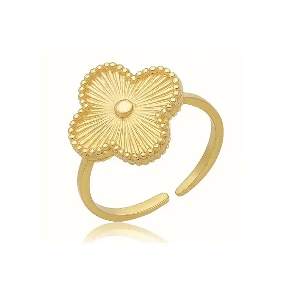 ANEL EM FLOR RICA 20MM AJUSTÁVEL BANHADO A OURO 18K