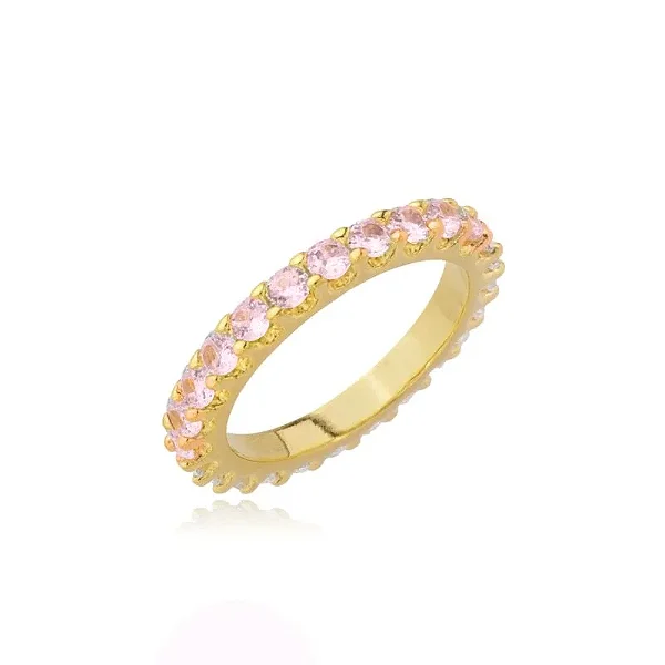 ANEL CIRCULADO DE ZIRCÔNIA ROSA 2,5MM BANHADO A OURO 18K