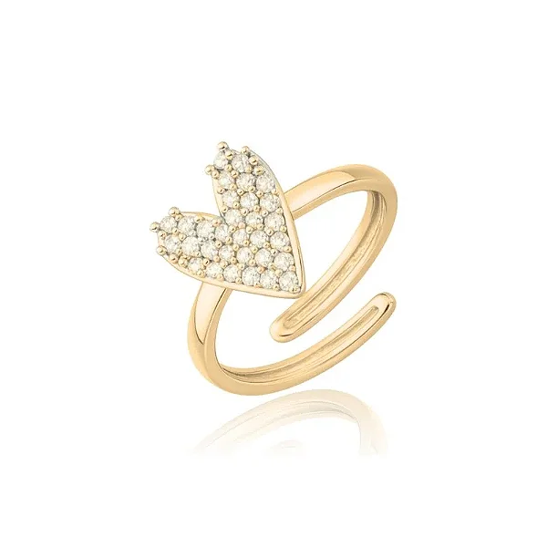 ANEL MINI ZIRCÔNIA CORAÇÃO ELEGANTE AJUSTÁVEL BANHADO A OURO 18K