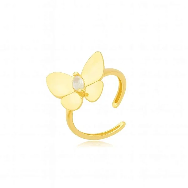ANEL LISO BORBOLETA BRILHO BANHADO A OURO 18K