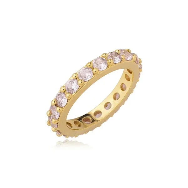 ANEL CIRCULADO DE ZIRCÔNIA ROSA 3MM BANHADO A OURO 18K
