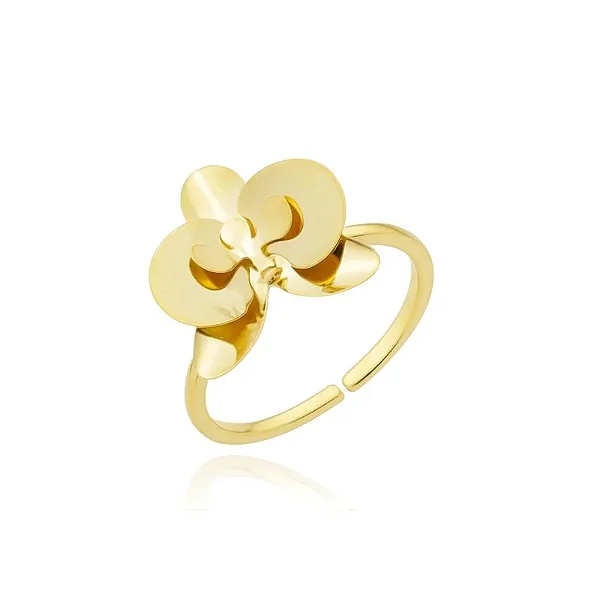ANEL RIQUEZA DE ORQUÍDEA BANHADO A OURO 18K