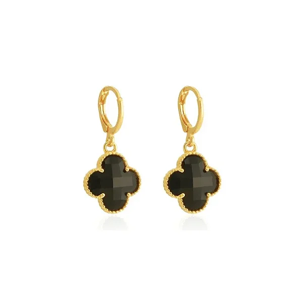 BRINCO ARGOLA FLOR RICA NOIR 14MM BANHADO A OURO 18K