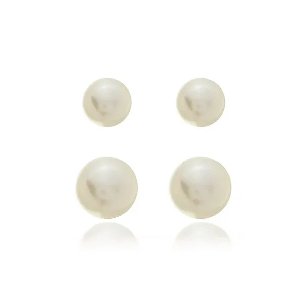 BRINCOS CONJUNTO PÉROLA 8 E 10 MM BANHADO A OURO 18K