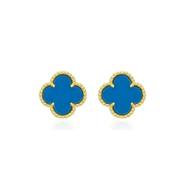 BRINCO FLOR RICA BLEU CLAIR 10MM BANHADO A OURO 18K