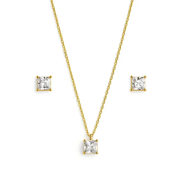 CARRÉ LUMINEUX 6MM ZIRGONIA CONJUNTO BANHADO A OURO 18K