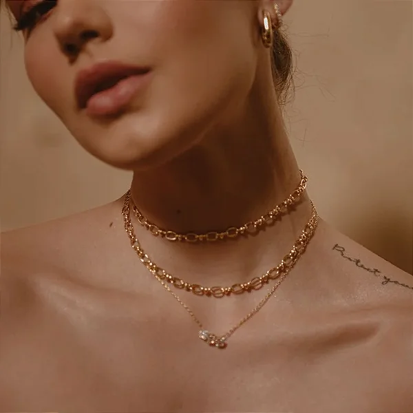 CHOKER CORRENTES DOURADAS BANHADO A OURO 18K