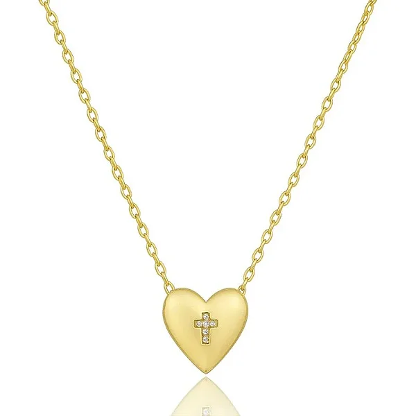 CORDÃO AMOR CRUZ EM RELEVO ZIRGÔNIA BANHADO A OURO 18K