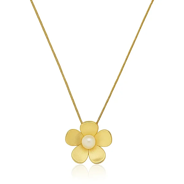 CORDÃO PÉROLA EM FLOR BANHADO A OURO 18K