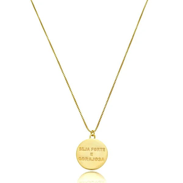 CORDÃO GRAVADO SEJA FORTE E CORAJOSA BANHADO A OURO 18K
