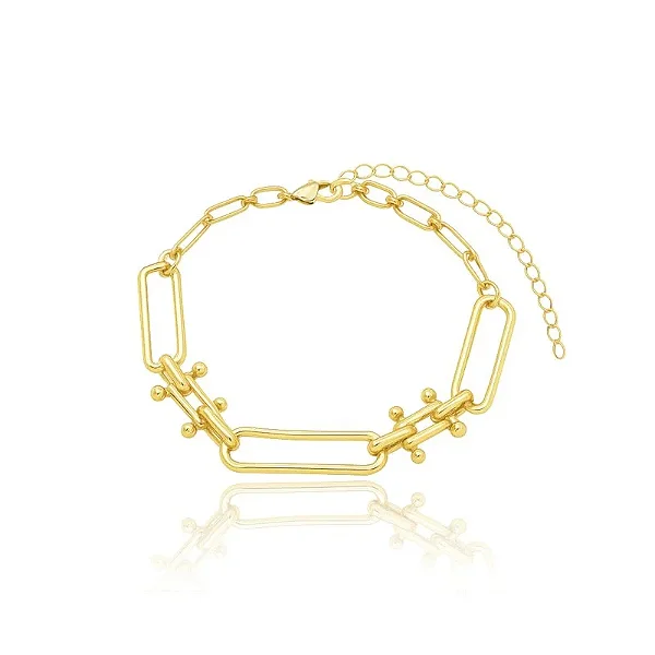 PULSEIRA TREM E TRILHOS BANHADA A OURO 18K
