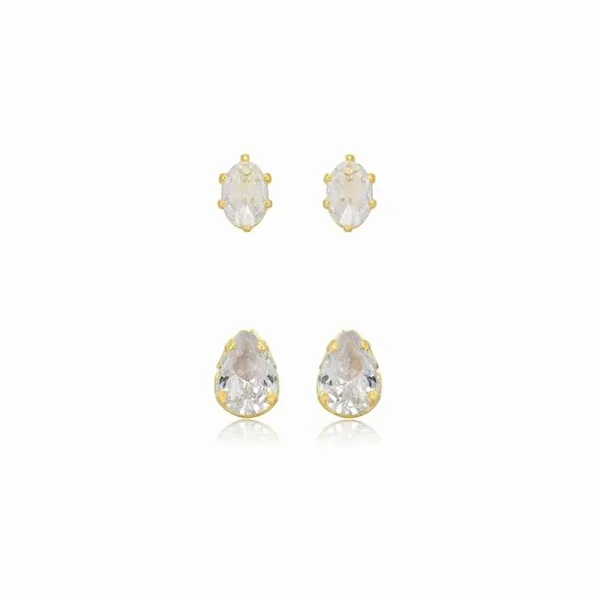 BRINCO DUPLO GEMAS ÉLÉGANT BANHADOS A OURO 18K
