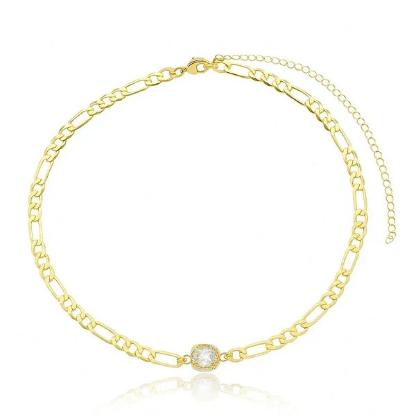 CHOKER TRIPLICE CONEXÕES PEDRA ZIRGÔNIA BANHADA A OURO 18K