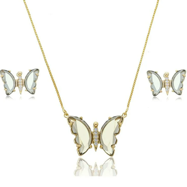 PAPILLON NOIR CONJUNTO BANHADO A OURO 18K