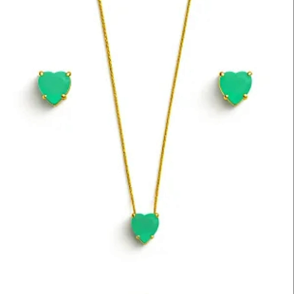COEUR VERT 10MM CONJUNTO BANHADO A OURO 18K