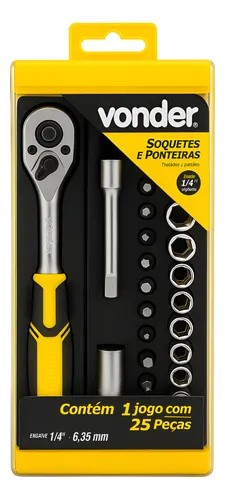 VONDER SOQUETES E PONTEIRAS ENCAIXE 6,35MM 1/4"  JOGO 25-PÇS