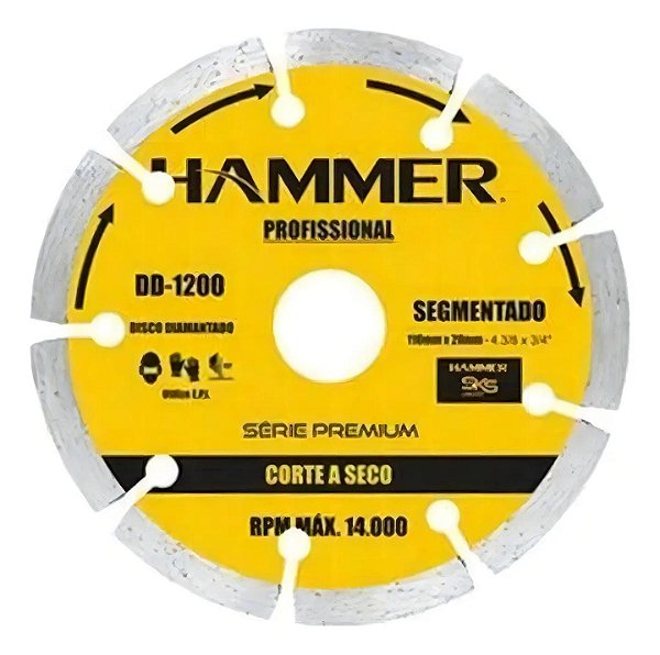 DISCO CORTE DIAMANTADO 180MM X 7MM X 22,23 SEGMENTADO HAMMER
