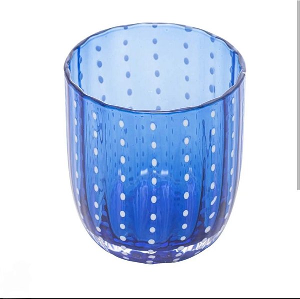 Copos de Vidro Azul com Poás Brancos Wolff – Jogo com 2 unidades (300ml cada)