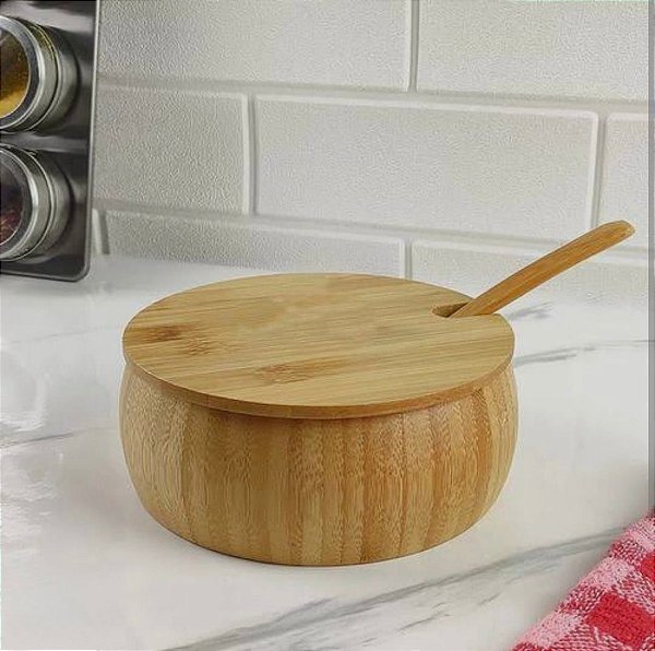 Farinheira com Tampa e Colher Ecokitchen em Bambu – 19,5x15x9,8cm | 1 Unidade