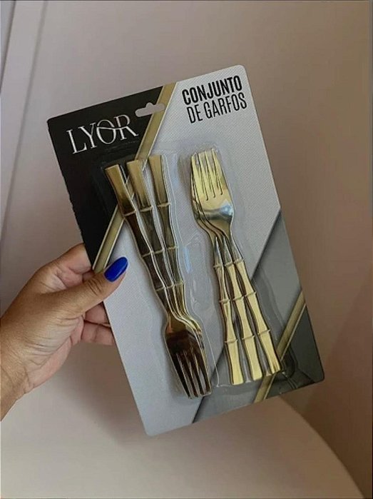 Conjunto de Garfos Lyor Bambu Elegant Champanhe – 6 Unidades | Aço Inoxidável 19,8 cm