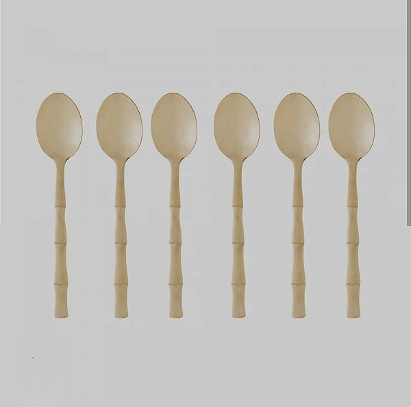 Conjunto de Colheres de Sobremesa Lyor Bambu Elegant Champanhe – 6 Unidades | Aço Inoxidável 15,2cm