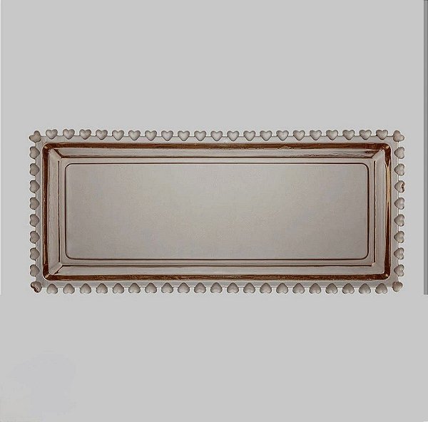 TRAVESSA RETANGULAR DE CRISTAL DE CHUMBO CORACAO AMBAR METALIZADO 30X13X3CM