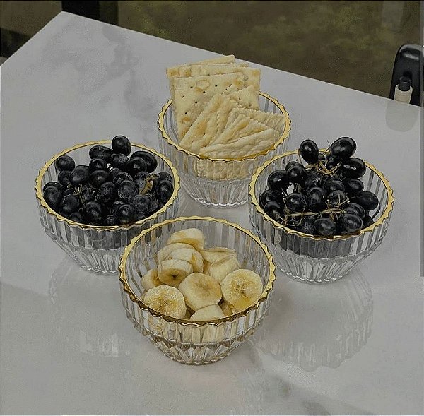 CJ 4 BOWLS DE CRISTAL DE CHUMBO COM FIO DE OURO IMPERATRIZ 11CM X 11CM X 6,5CM