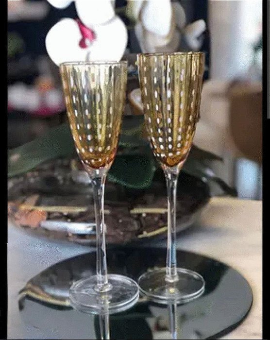 CJ 2 TACAS PARA CHAMPANHE DE VIDRO ORQUIDEA AMBAR 200ML