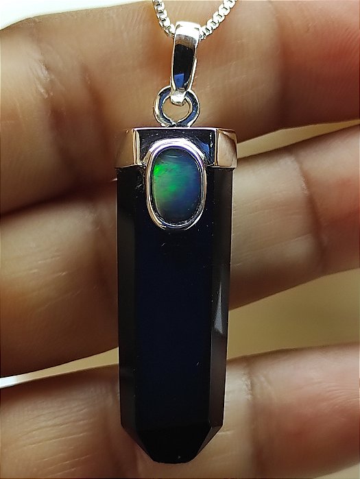 Colar Ônix Ponta/Opala