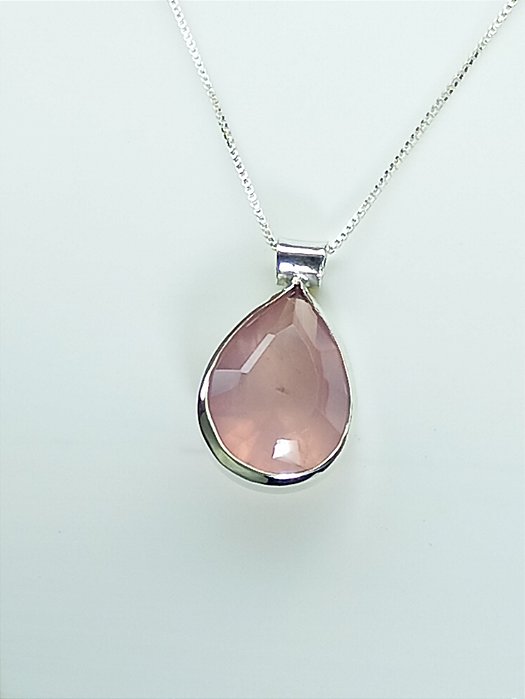 Colar Quartzo Rosa Gota Facetada