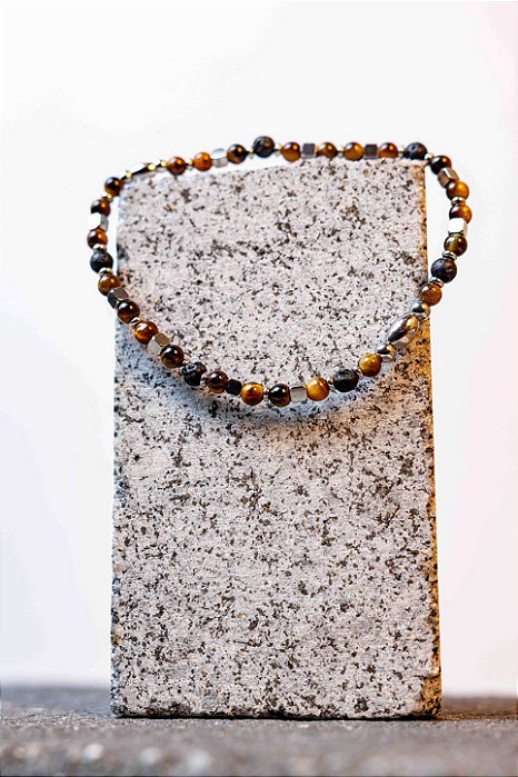 Pulseira olho de tigre com aço P