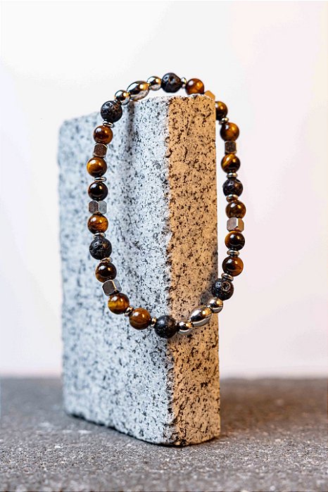 Pulseira olho de tigre com aço M